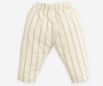 Load image into Gallery viewer, Baige trousers made of a mixture of woven and organic cotton. It has an elastic waist with a decorative jute cord and two side pockets. Play Up.
