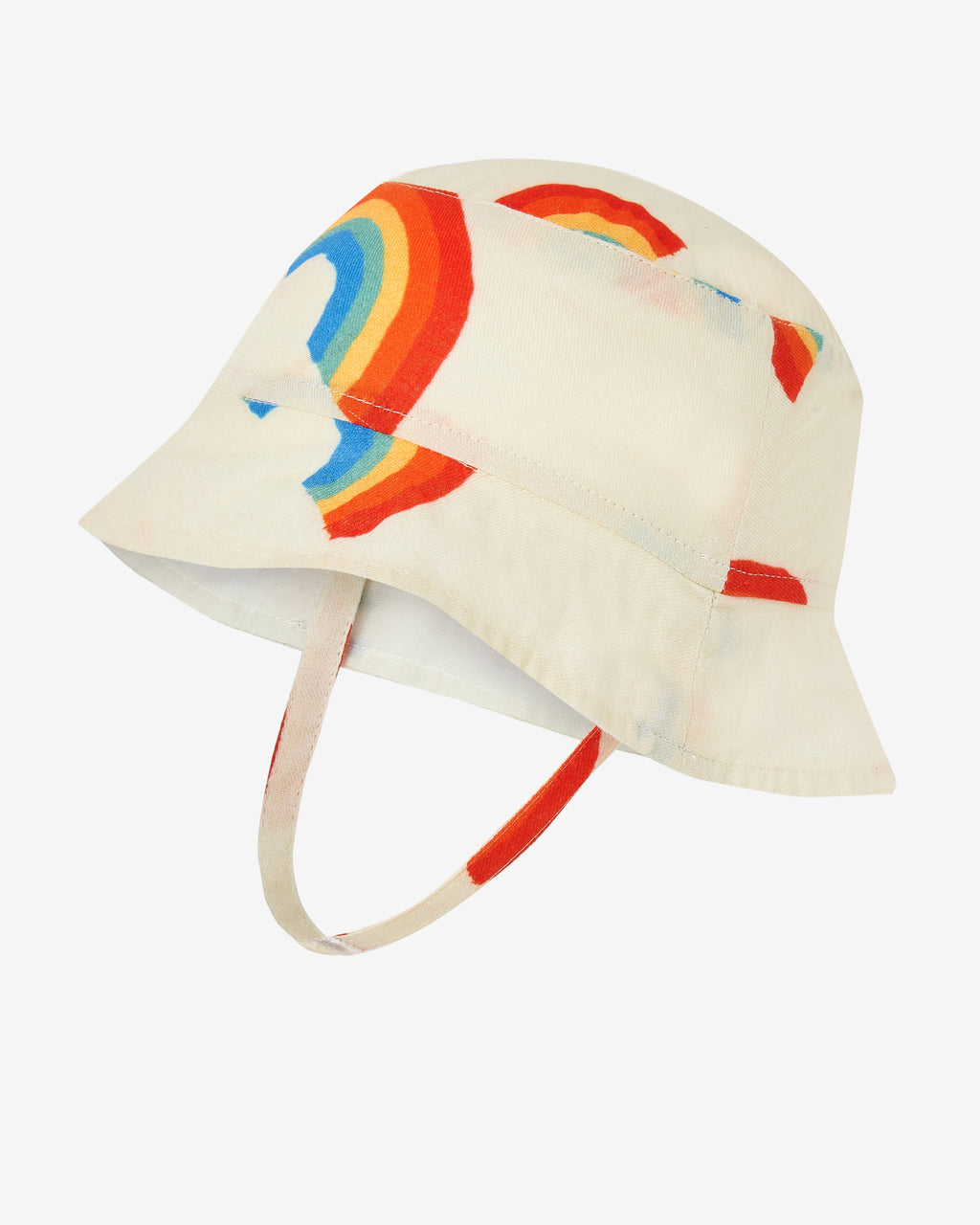 Off-white sun hat with rainbow all-over print. This hat comes with 2 straps to make it easier to fit on the child's head. Made by Nadadelazos.